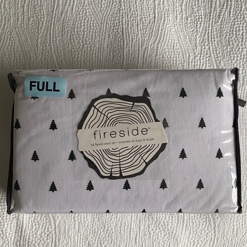 Fireside Full Flannel Sheet Set - White with Black Trees